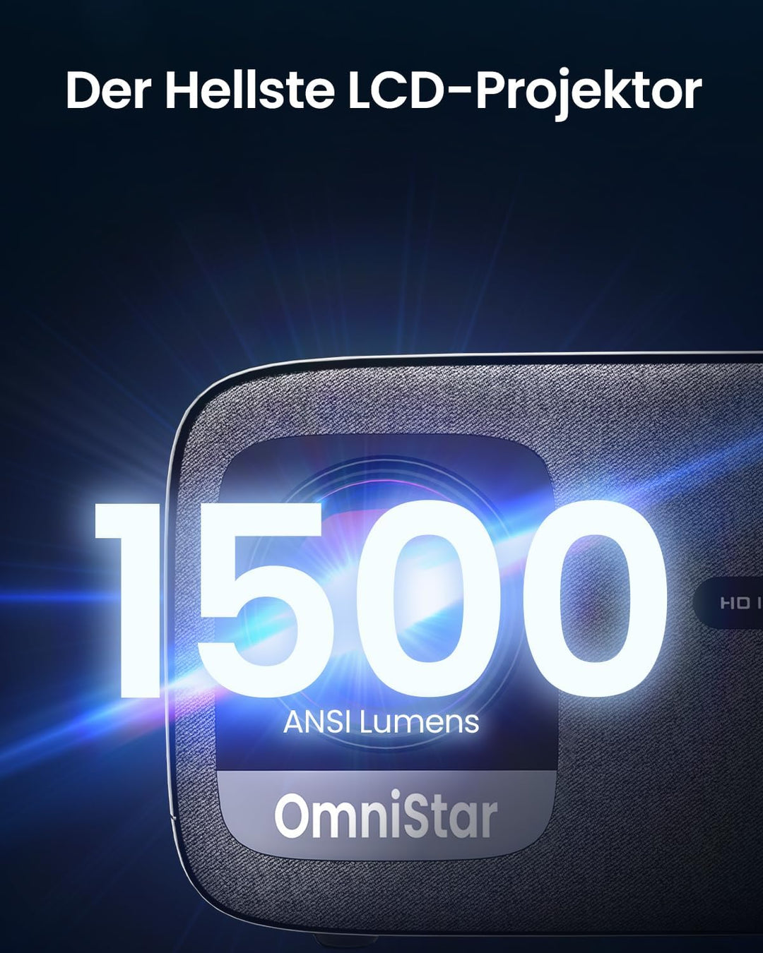 OmniStar L80 Beamer, 1500 ANSI Lumen, Heimkino Video Beamer Full HD 1080P, 4K-Unterstützt, Autofokus
