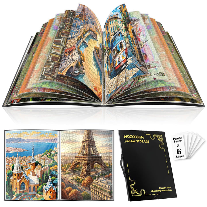 MOZOOSON Puzzle Aufbewahrung, Puzzlemappe für 1500 Teile Zubehör Tragbar mit 25 Taschen（50 Puzzles）,