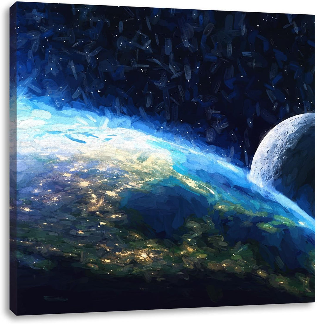 Pixxprint Erde und Ihr Mond aus dem All als Leinwandbild Quadratisch/Grösse: 70x70 / Wandbild/Kunstd