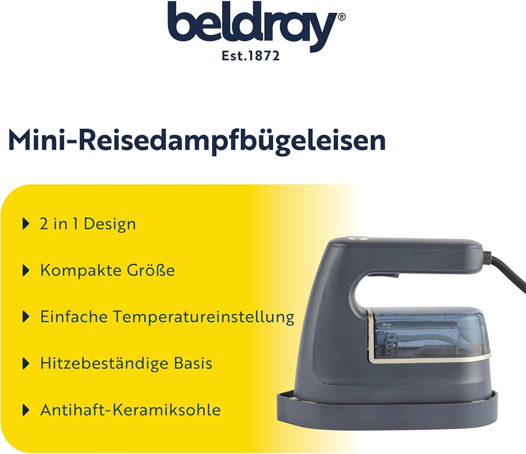 Beldray BEL01610VDE 2 in 1 Bügeleisen & Dampfglätter - Mini-Reisedampfbügeleisen, eine Temperatur, h