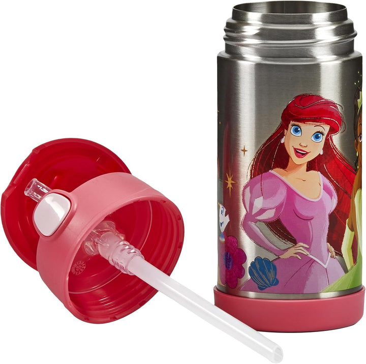 Thermos kids FUNTAINER STRAW BOTTLE DISNEY 0,35 l, Princesses, Thermoflasche Kinder aus Edelstahl mi