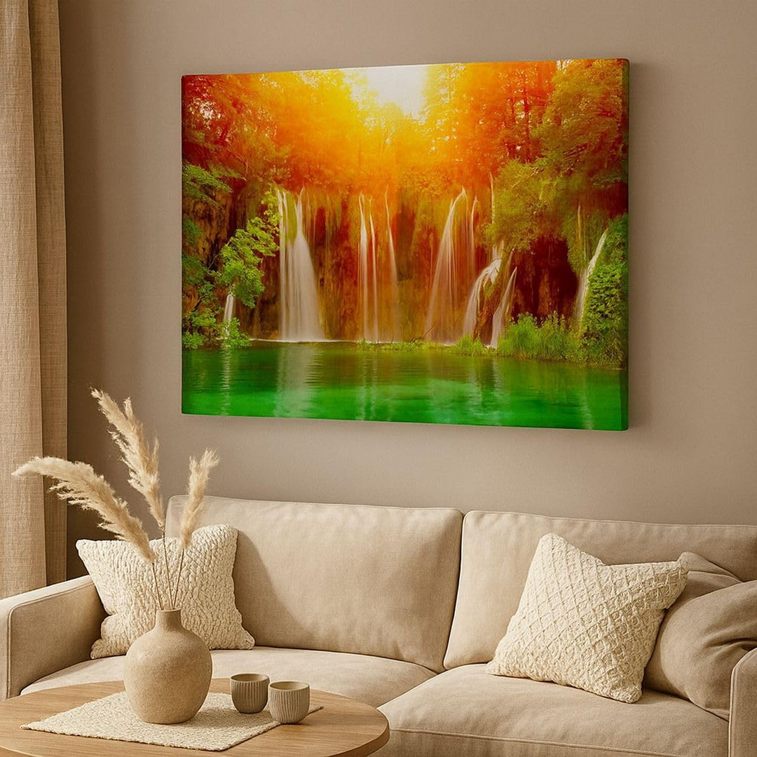 Bilder auf Leinwand 100x70cm Leinwandbild Kroatien nationalpark wasserfall Gross Wanddeko Bild Schla