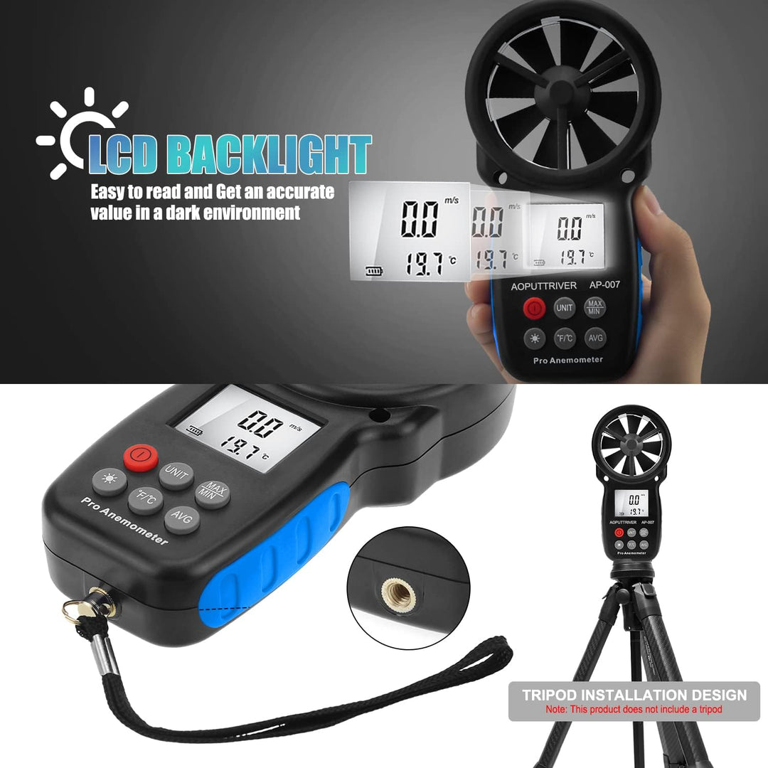 Windmesser Digital Windmessgerät AP-007 Handheld Anemometer 0.3~30m/s mit Manueller/Automatischer Ab