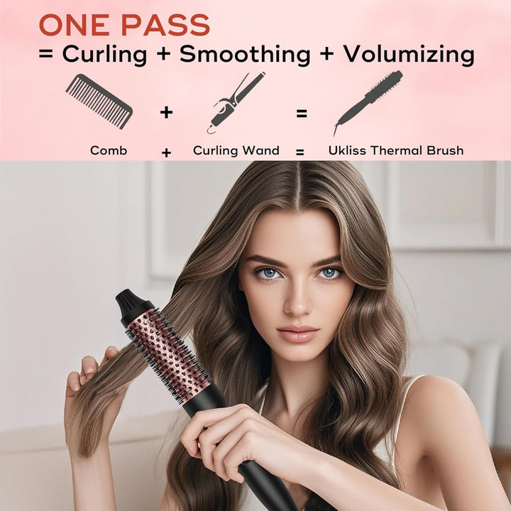 Thermal Brush 3 in 1, Thermobürste Wärmebürste 32mm, UKLISS Rundbürste 200℃, Lockenbürste Double Spa