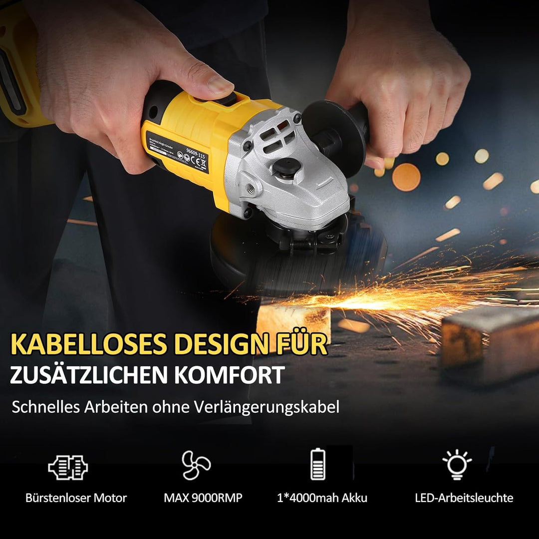 Akku Winkelschleifer, Hancaner Akku Flex 20V/4 Ah Trennschleifer mit 6 Trennscheiben 115 mm mit Bürs