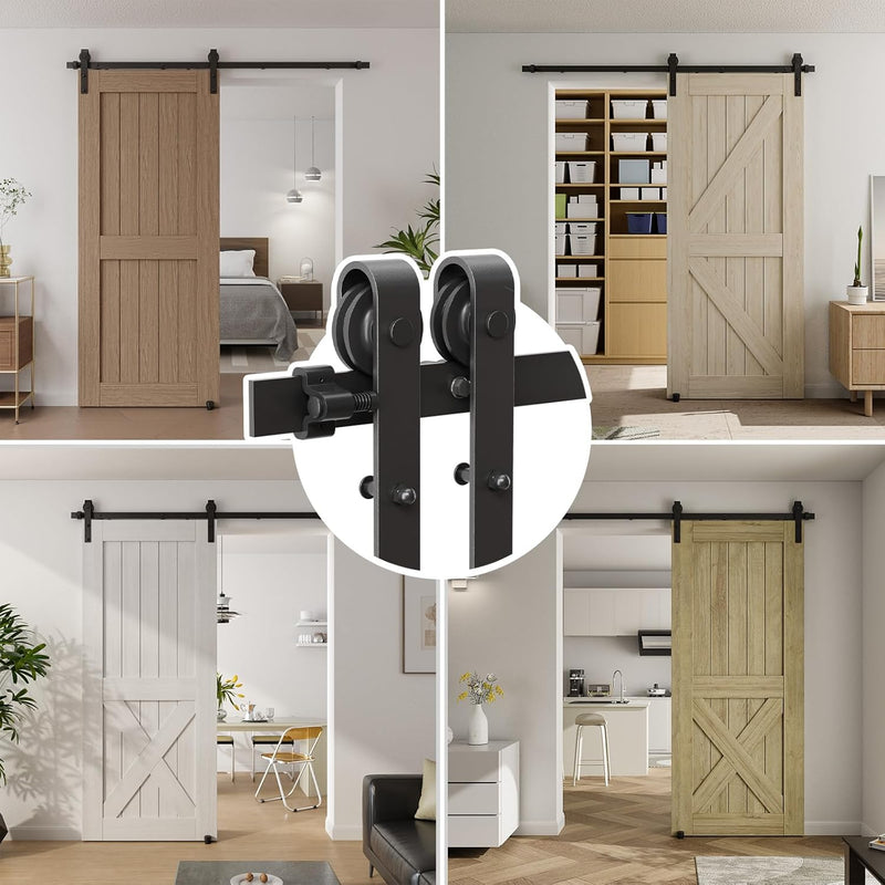 CCJH 243cm (8FT) Schiebetür Set schiene laufschienen mit Bodenführung Holz schiebetürbeschlag, Nachr