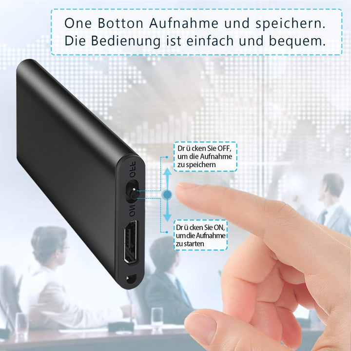Mini Digitales Diktiergerät |16GB Audio Aufnahmegerät mit Stimmenaktivierung |192Stunden | One-Touch