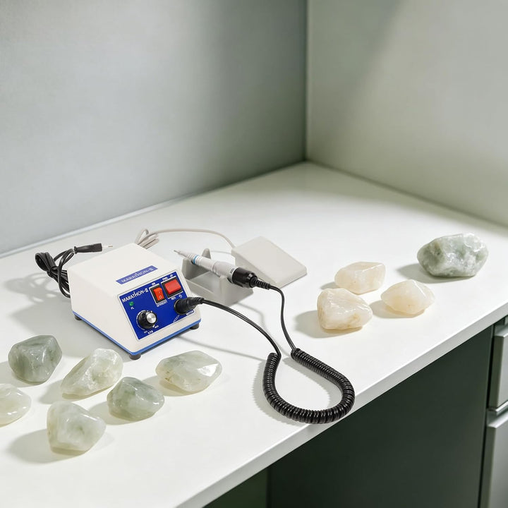 Poliermaschine Mit BüGel Und FussPedal FüR Juwelen Weiss 65W | 2-PolierköPfe GeräUscharm Und Vibrati