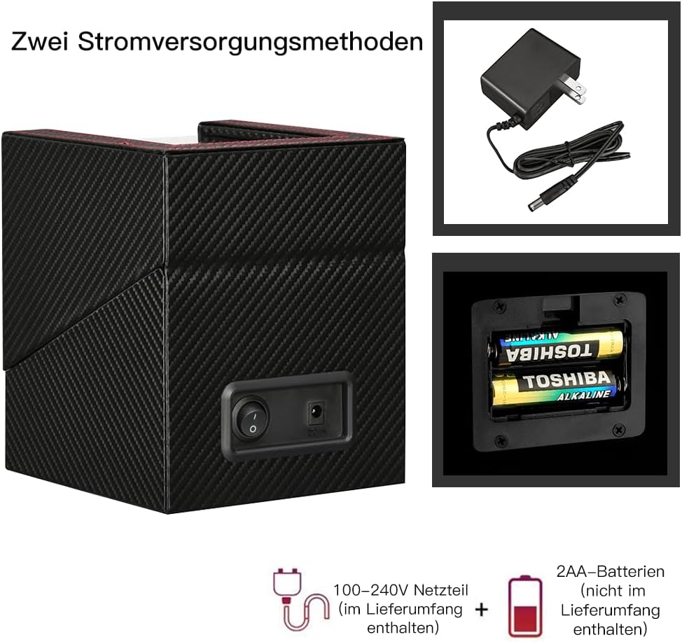 DRAIGERWAY Automatische Uhrenbeweger Box PU Leder Uhrengehäuse mit leisem Motor Batteriebetrieb oder