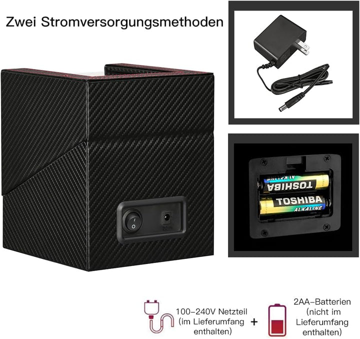 DRAIGERWAY Automatische Uhrenbeweger Box PU Leder Uhrengehäuse mit leisem Motor Batteriebetrieb oder