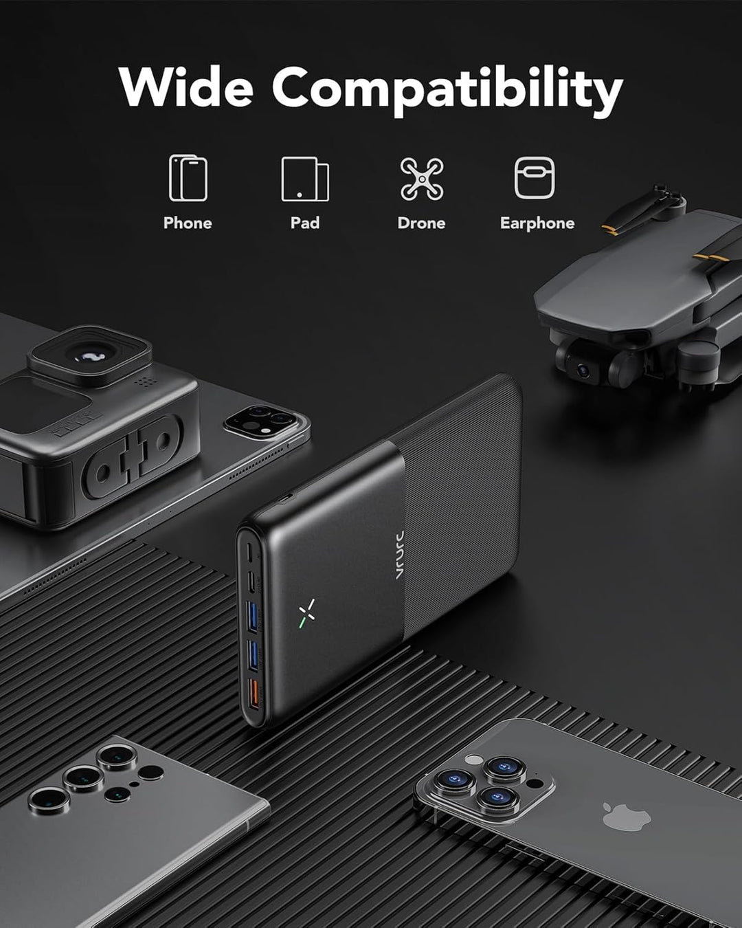 VRURC Power Bank 30000mAh 22.5W Powerbank USB C Schnelles Aufladen Externe Handyakkus mit 4 Ausgänge