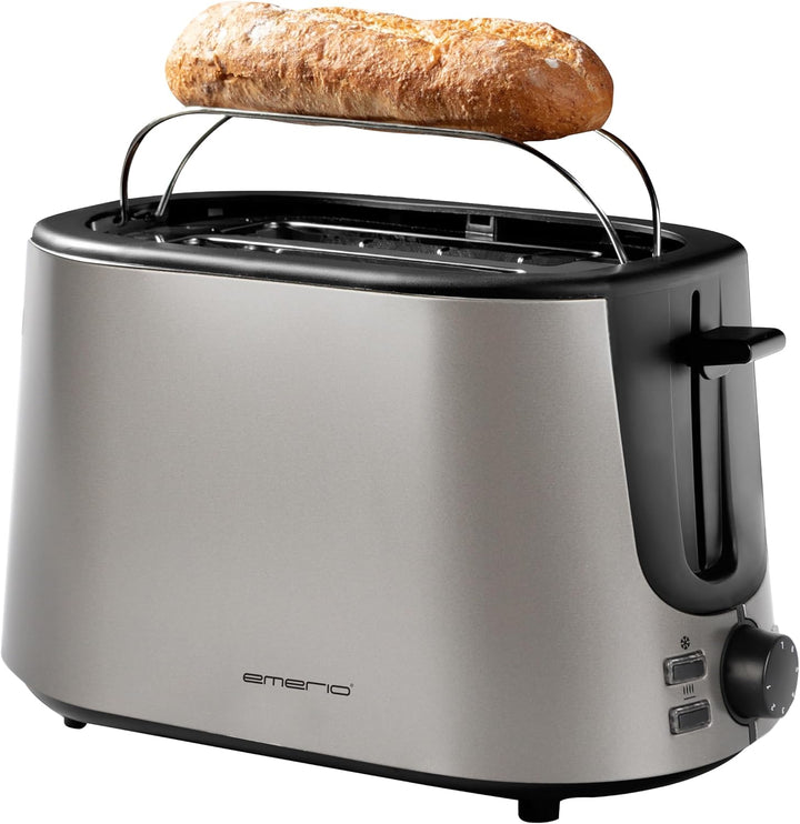 EMERIO Edelstahl Toaster mit integriertem Brötchenaufsatz | Inox Edition | 2 Toastschlitze | Zentrie