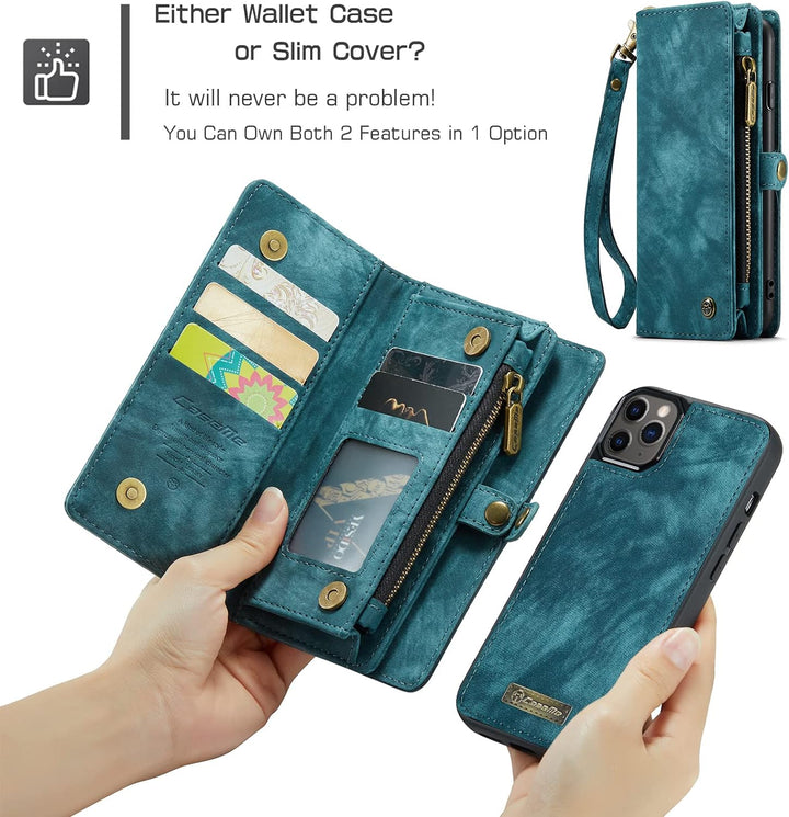 UFinetech Magnetische iPhone 11 Pro Hülle Tasche Design Leder TPU Bumper Flip Abnehmbar Flexibel Kar