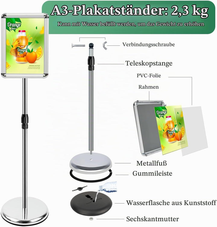 Mutualsign Infoständer A3 Aluminium Plakatständer Höhenverstellbar Posterständer Informationsständer