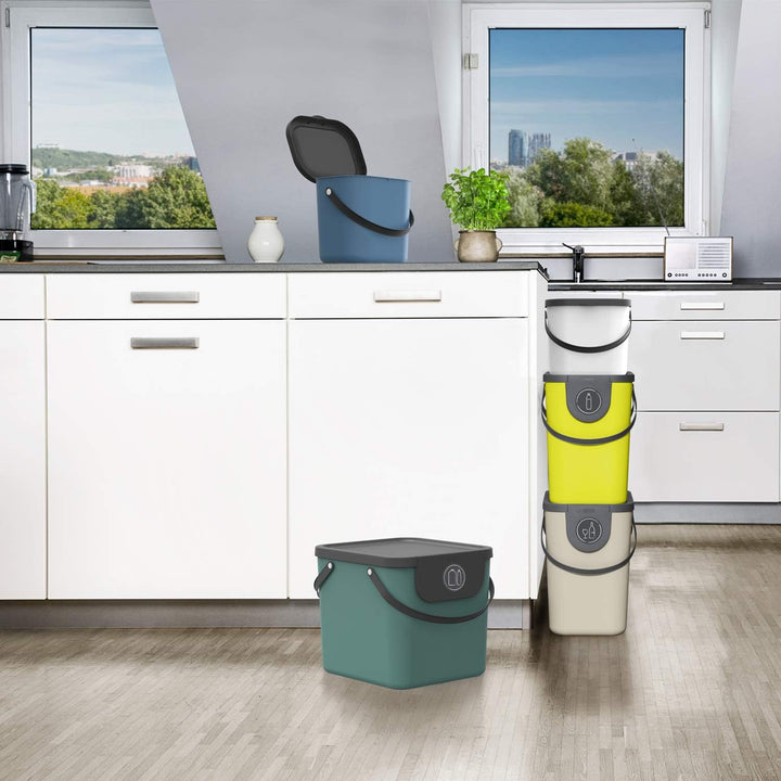 Rotho Albula 3er-Set Mülltrennungssystem 40l für die Küche, Kunststoff (PP) BPA-frei, anthrazit/blau