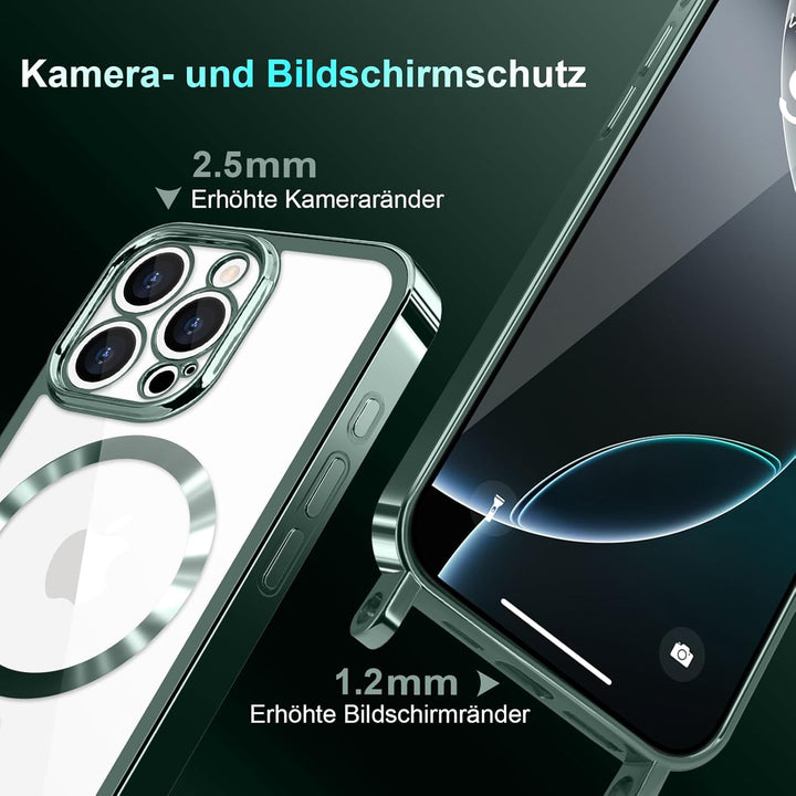 Handyband für iPhone 16 Pro Hülle mit Band + 2 Stück Glas Schutzfolie Transparent Silikon Handyhülle