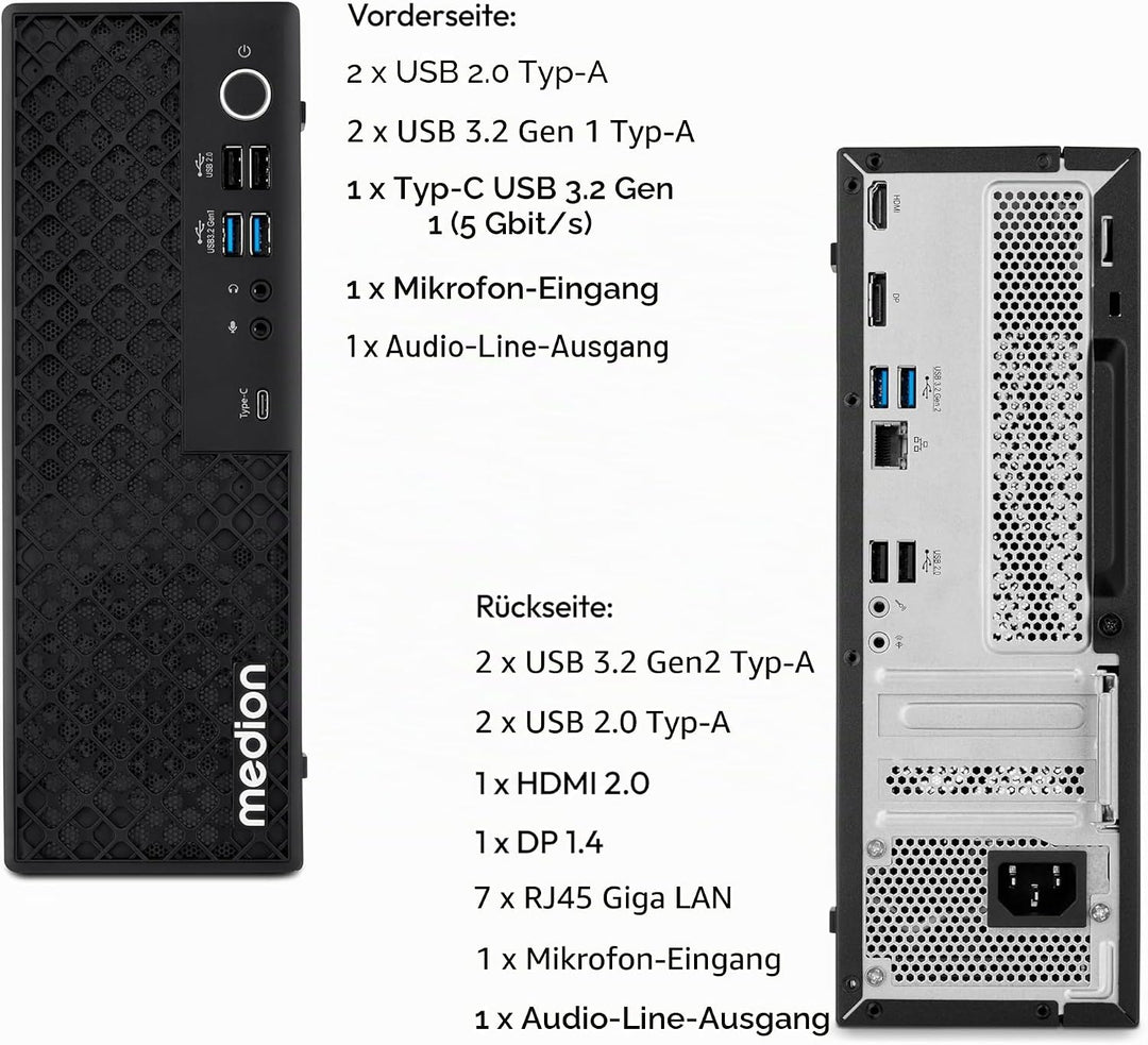 MEDION Picoworx T80 III Mini PC (Slim, Core Ultra 7 258V, 32GB DDR4 RAM, 1 TB SSD, ARC 140V, USB Typ