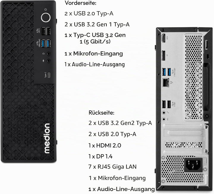 MEDION Picoworx T80 III Mini PC (Slim, Core Ultra 7 258V, 32GB DDR4 RAM, 1 TB SSD, ARC 140V, USB Typ