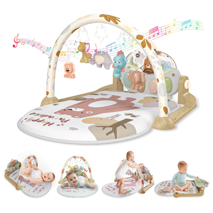 Spielbogen Baby 0-6 Monate, Spielmatte Baby mit Einstellbare Klaviermusik und Rasseln, Lauf- und Akt