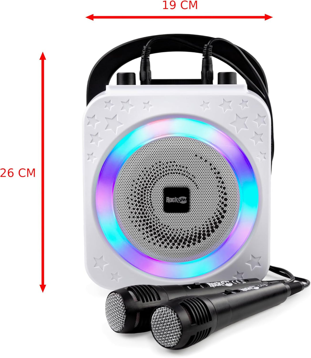 RockJam Ring Bluetooth Karaoke Machine with Two Mics Black Ring Light & Disco Light, Black Ring Ligh
