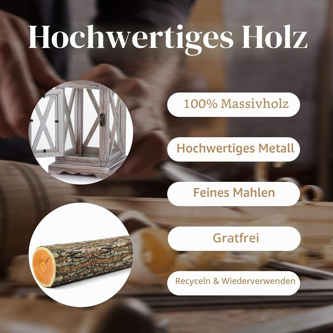 Sziqiqi Laterne Kerzenhalter Vintage Windlicht Laterne Holz Metall Dekorative Windlichthalter für Dr