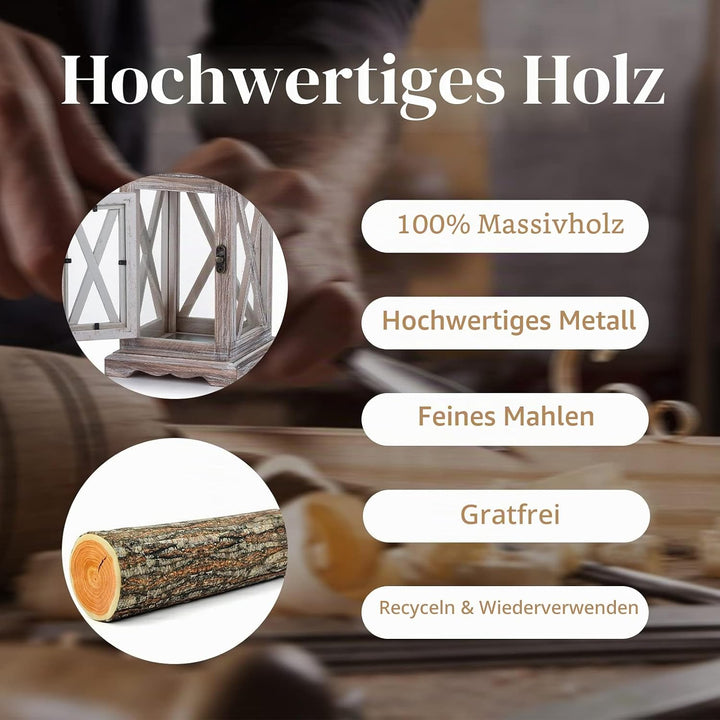 Sziqiqi Laterne Kerzenhalter Vintage Windlicht Laterne Holz Metall Dekorative Windlichthalter für Dr