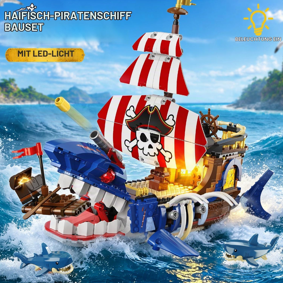 HiWEEGO Technik Hai Piratenschiff Bausatz mit LED Licht für 8 Jahren Jungen