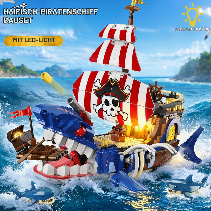HiWEEGO Technik Hai Piratenschiff Bausatz mit LED Licht für 8 Jahren Jungen