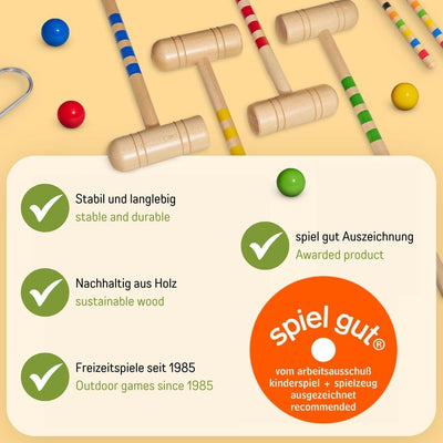 GICO Qualitäts Krocketspiel/Krocket/Crocket für 4 Spieler (100 cm Erwachsenengrösse) mit Transportta