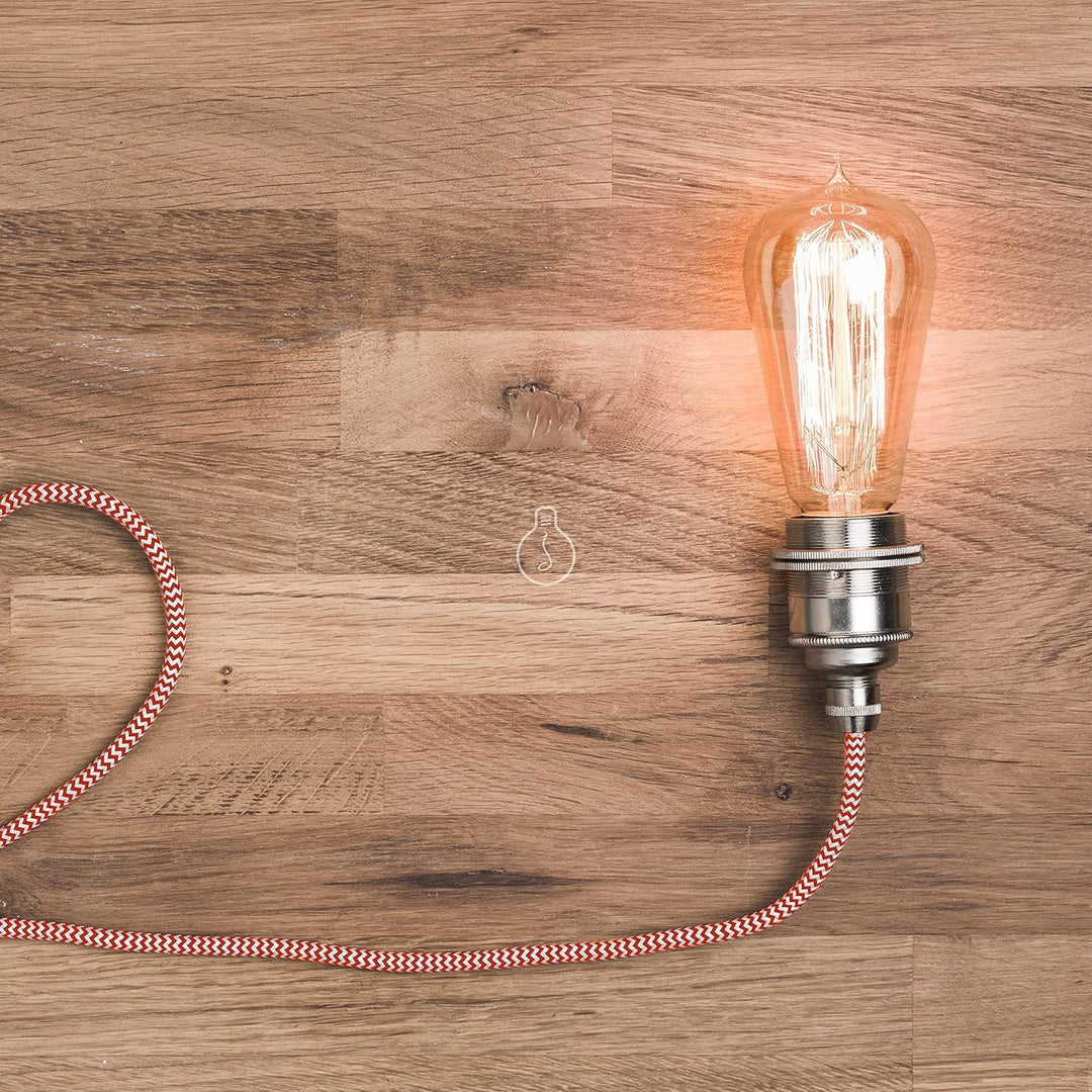 Amarcords - Textilkabel für Lampen WEISS-ROTES ZICKZACK, rund, Seide, 3 Meter, mit Erdung 3x0,75 - S