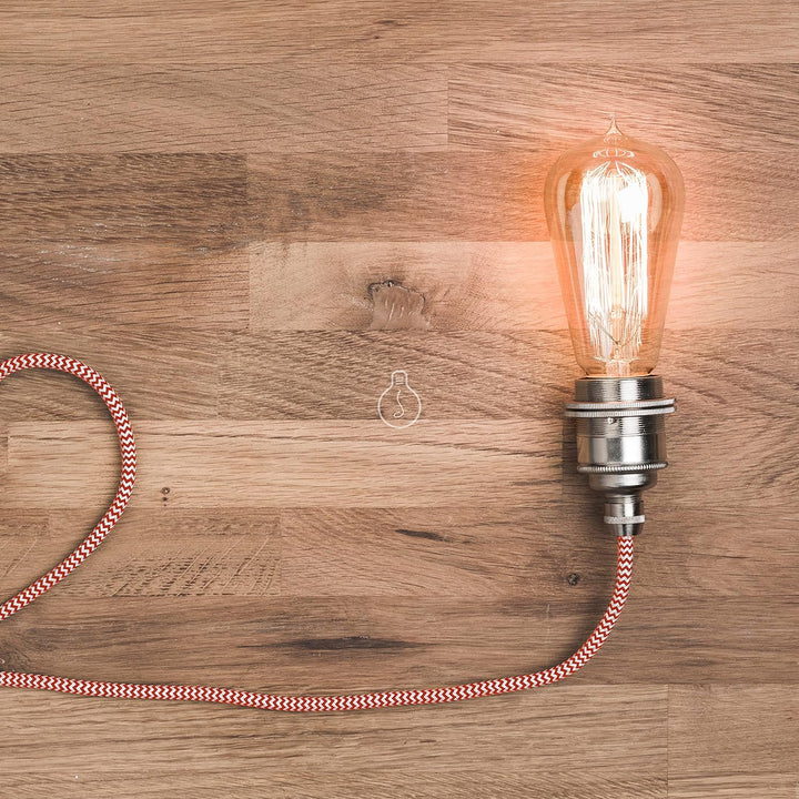 Amarcords - Textilkabel für Lampen WEISS-ROTES ZICKZACK, rund, Seide, 3 Meter, mit Erdung 3x0,75 - S