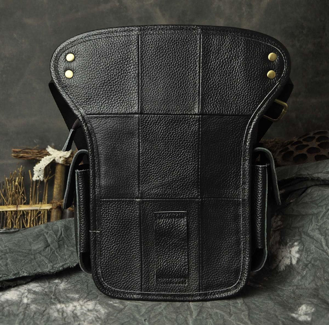 Le'aokuu Herren Echtes Leder Hüfttasche Gürteltasche Bauchtasche Reissverschluss Motorrad Messenger