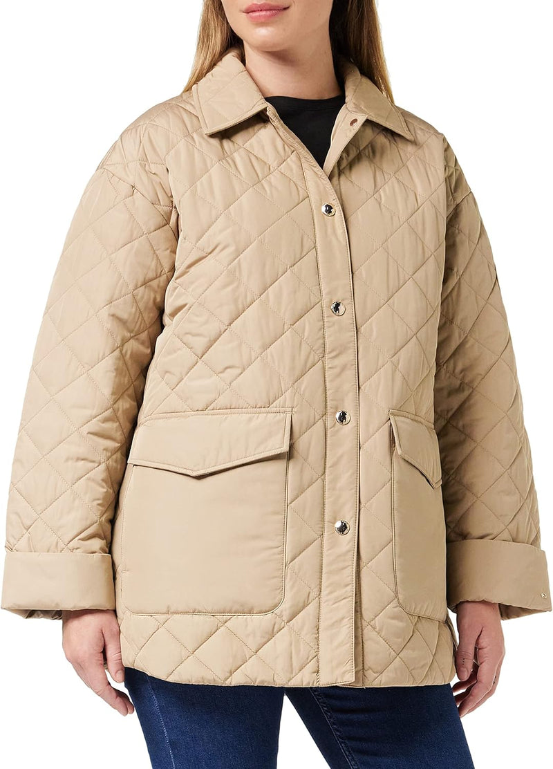 Tommy Hilfiger Damen Quilted Sorona Short Shacket Jacke S-M Beige, S-M Beige
