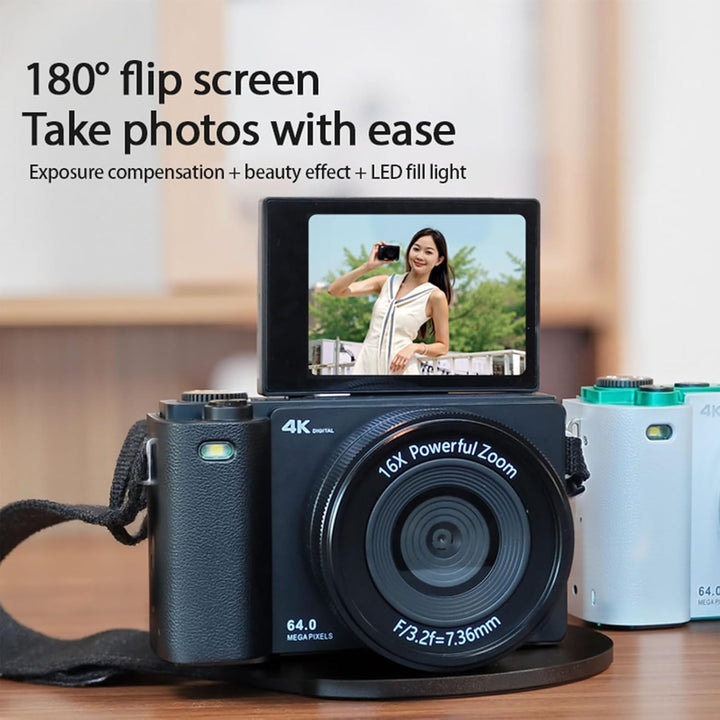 Andoer 64MP Digitalkamera, Vlogging Kamera 16X Optischer Zoom 2,8 Zoll IPS-Bildschirm Kamera, Eingeb
