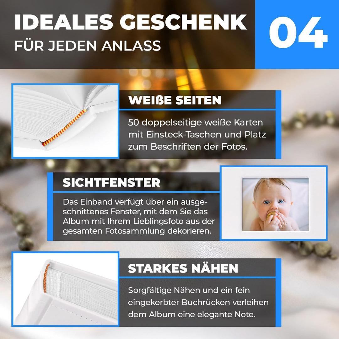 Maverton Einsteckalbum + mit Aufdruck - für 200 Fotos 10x15-100 weisse Seiten - Grösse 21x22cm - Wei