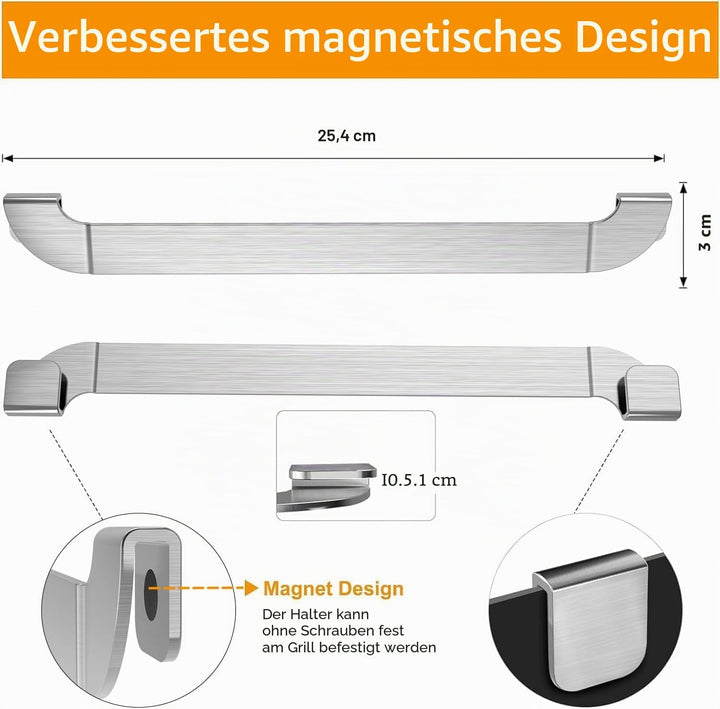 25,4 cm Grillspachtelhalter, magnetisches Design, Edelstahl, Grill-Werkzeugständer, Grillzubehör für