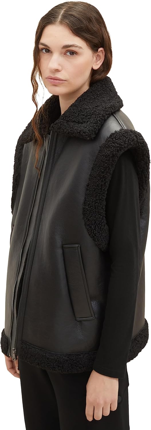 TOM TAILOR Denim Damen Sherling Weste L 14482 - Deep Black, L 14482 - Deep Black