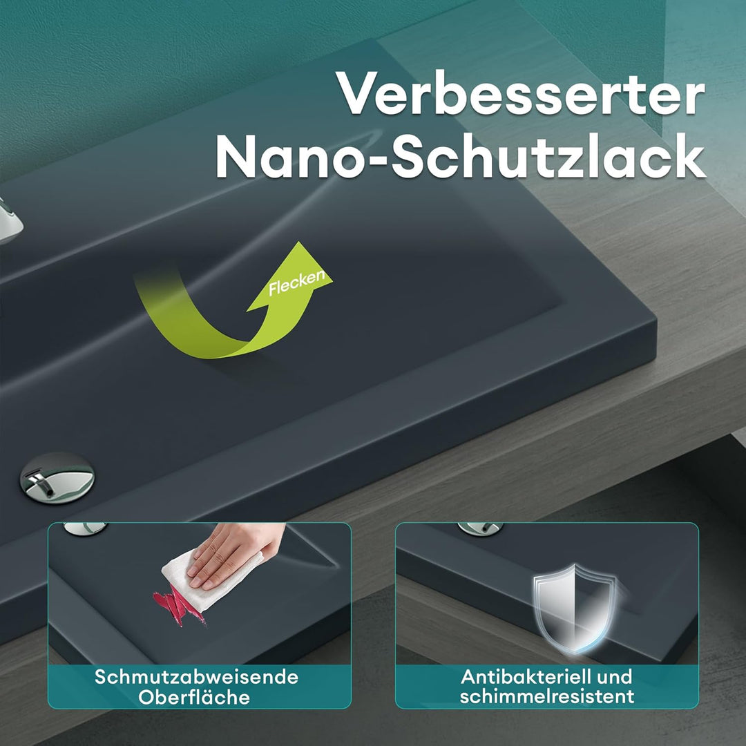 Mai & Mai Waschbecken Einbauwaschbecken Waschschale Waschtisch Mineralguss Matt Anthrazit Rechteckig