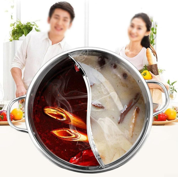 ARMYJY Shabu Topf, Doppelflavor 30 cm, Edelstahl, Shabu Hot Pot mit Trennwand, Trennwand Hotpot Topf