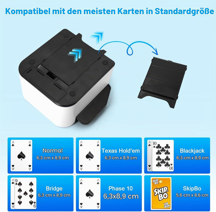 Kartenmischmaschine – Automatischer Elektrischer Kartenmischer, 1–2 Decks, 2000mAh Wiederaufladbar,