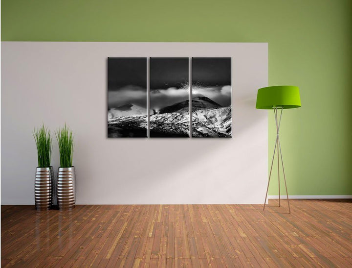 Pixxprint Gefährlicher Vulkanausbruch als Leinwandbild | Grösse: 3 Teilig (120x80) | Wandbild| Kunst