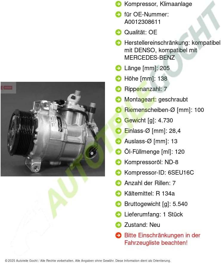 DENSO DCP17067 Kompressor, Klimaanlage