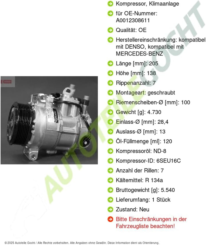 DENSO DCP17067 Kompressor, Klimaanlage