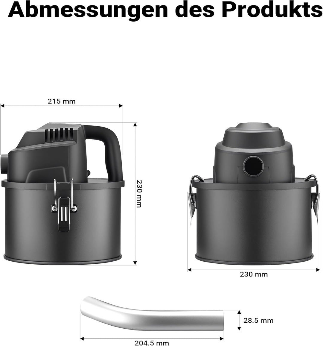 Wiltec Aschesauger 600 W, tragbarer Aschestaubsauger 4 l Fassungsvermögen, Staubsauger für Asche mit