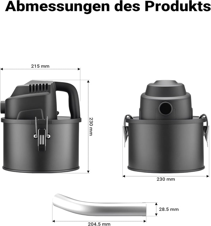 Wiltec Aschesauger 600 W, tragbarer Aschestaubsauger 4 l Fassungsvermögen, Staubsauger für Asche mit