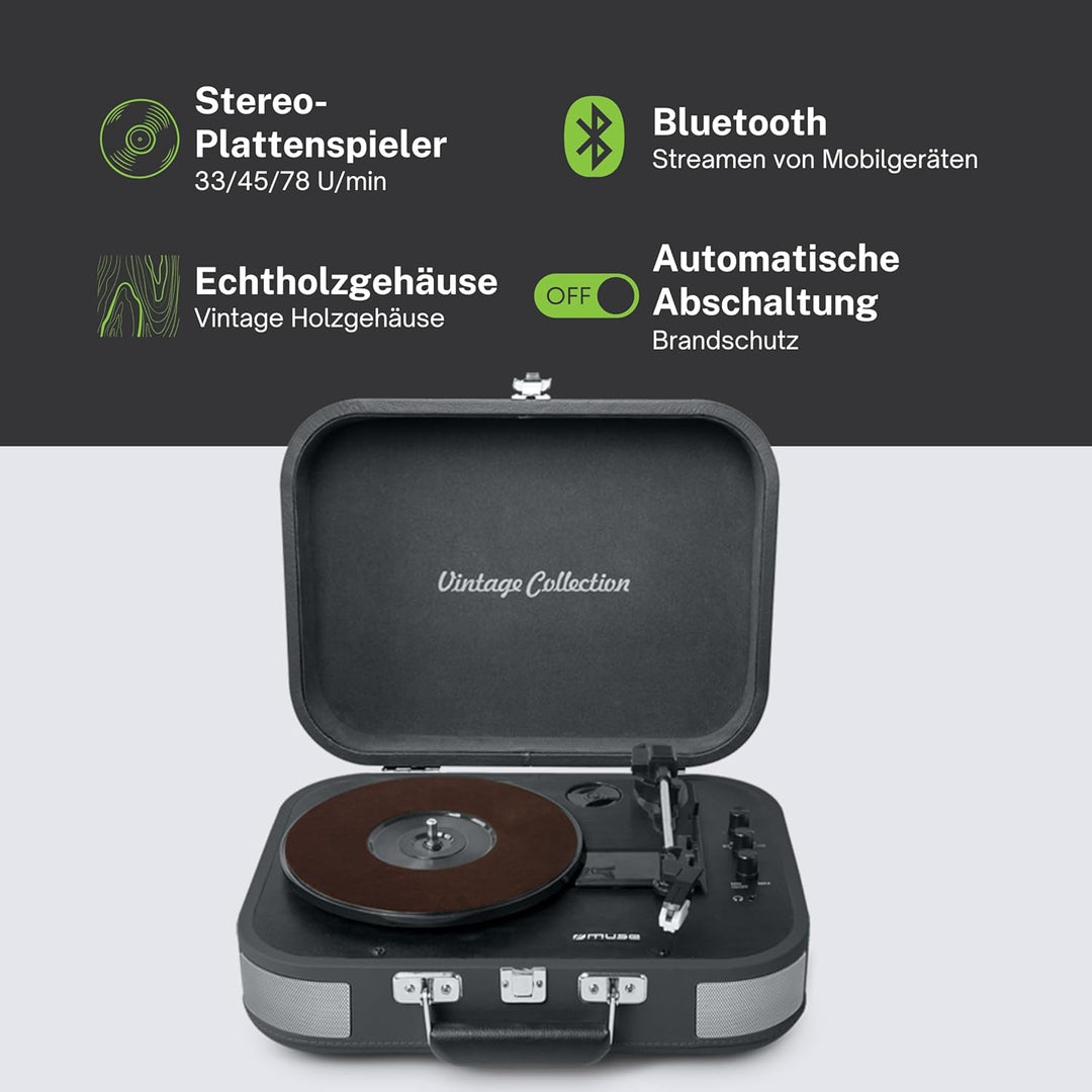 MUSE MT-201 Retro Plattenspieler mit Bluetooth, eingebaute Stereo Lautsprecher und USB (RCA-Ausgang,
