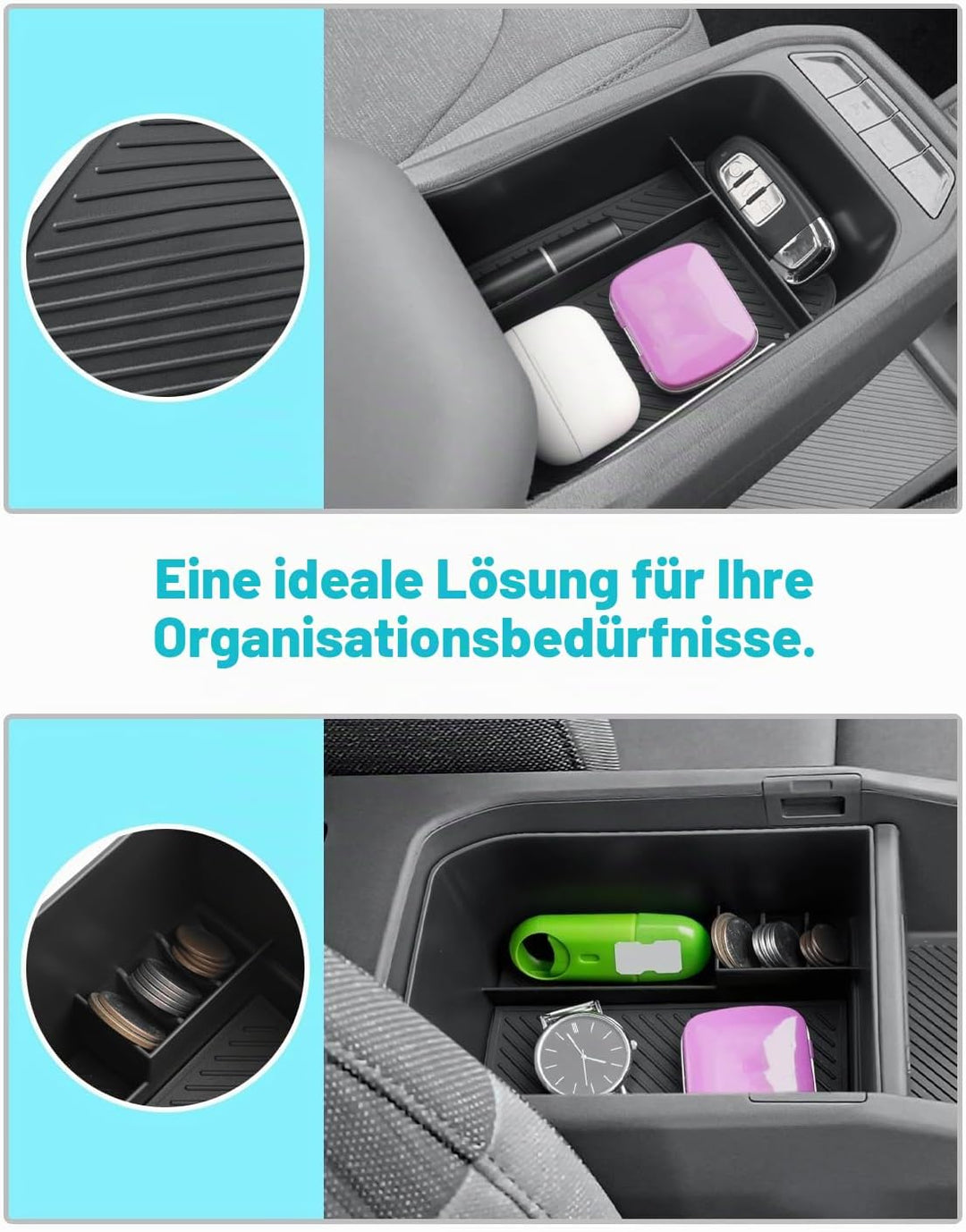 [2 Stück] CDEFG Kompatibel mit Kia EV3 2025 2026 Mittelkonsole Organizer + Armlehne Aufbewahrungsbox