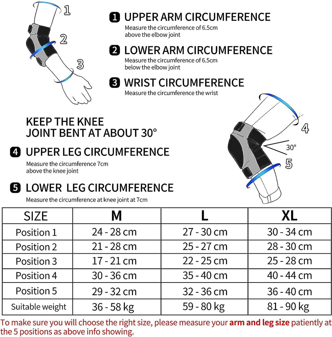 ONTYZZ Knieschoner Set Ellbogenschützer Handgelenkschützer 6 in 1 Protektoren Set Schutzausrüstung E