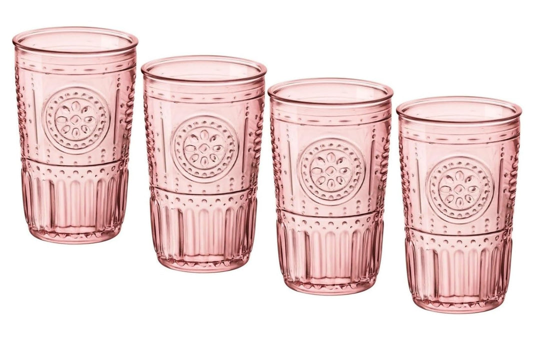 Bormioli Rocco Romantisches Set mit 4 Kühlgläsern, 473 ml, farbiges Kristallglas, Zuckerwattenrosa,