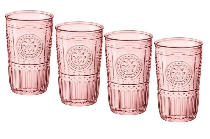 Bormioli Rocco Romantisches Set mit 4 Kühlgläsern, 473 ml, farbiges Kristallglas, Zuckerwattenrosa,